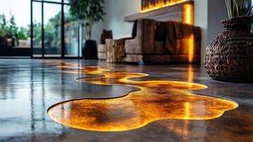 Glowing lines on the floor create a captivating and warm ambiance in the stylish space photo