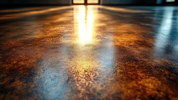 Sunlight shines on polished concrete, creating a tranquil atmosphere photo