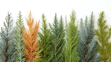 Lush evergreen branches in varying hues create a captivating natural backdrop photo