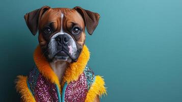 A chic dog wearing a dazzling vest showcases its playful personality with charm photo