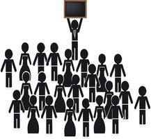 Businessman holding empty blackboard leading large group of people vector