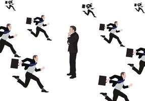 A man in a suit is surrounded by many people vector