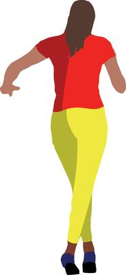 woman from behind walking and dancing