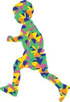 A silhouette of a child running with colorful triangles vector