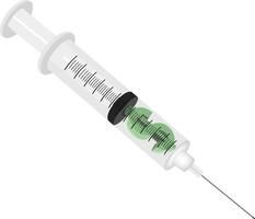 An injection with a green needle on a white background vector