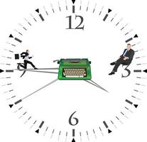 A clock with a man sitting on a typewriter and a man sitting on a chair vector
