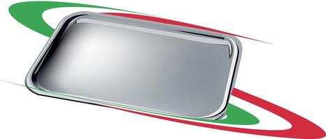 A square metal object with a red, green and white background vector