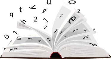An open book with letters flying out of it vector
