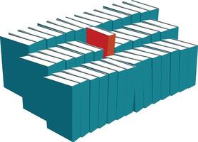A large stack of books with a red book in the middle vector