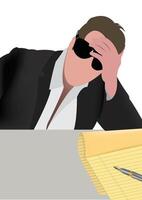 A man in a suit is sitting at a desk with a pen and paper vector