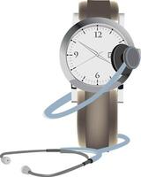 A watch and stethoscope on a white background vector