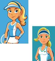 Confident female tennis player posing with racket vector