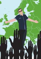 A man is standing in front of a crowd of people vector