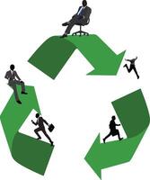 Businessmen running on recycling symbol loop vector