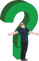 A man standing in front of a large green question mark vector