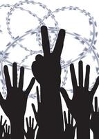 Silhouettes of hands with barbed wire around them vector
