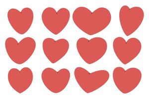 Various hand drawn red hearts set. flat illustration isolated on white background. Happy Valentines Day concept vector