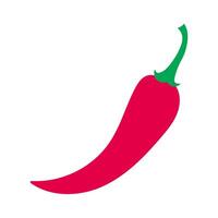 A red chili pepper with a green stem. The pepper is cut off at the top and is shown in a close up vector