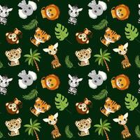 A green background with a variety of animals including a zebra, giraffe, elephant, and a tiger vector