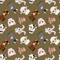 A pattern of cartoon animals including a donkey, a horse, a pig, and a sheep. The animals are all smiling and seem to be enjoying themselves vector