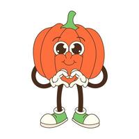 A cartoon character with a heart on its chest. The character is a pumpkin and it is smiling vector