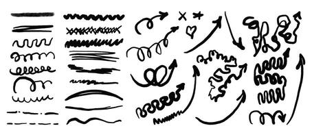 A collection of squiggly lines and arrows, some of which are curved and others are straight vector