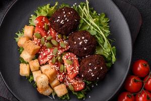 Hearty delicious fried falafel made from chickpeas, cumin, hummus with salt and spices photo