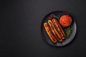 Chicken or pork sausages with salt, spices and herbs photo