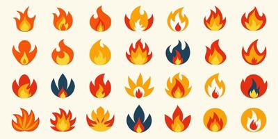 Colorful Fire Flames Icon Set for Branding and Design Projects vector