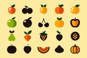 Diverse Fruit Icons Set with Popular Fruits for Menus and Graphics vector