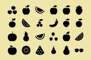 Assorted Fruit Icon Set Featuring Banana, Orange, and More vector