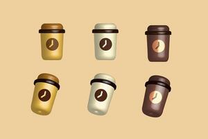 Hot Coffee Cup 3D Colorful icon Illustration. Paper coffee cup 3D icon set with different kind of Coffee Cups vector
