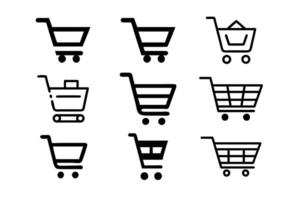 Shopping cart icon set. Black Icons isolated on a White Background. vector