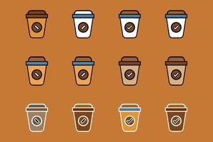 Hot Coffee Cup Colorful icons. Paper coffee cup icon set with different kind of Coffee Cups. vector