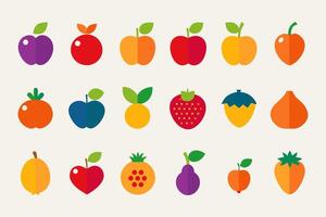 Collection of Bright Fruit Icons Including Raspberry and Pear vector