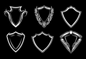 Monochrome Design of Ornate Shield Icons Set Illustration vector