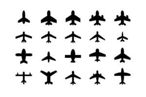 clasificado negro avión íconos conjunto presentando chorros y aeronave vector