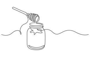 Continuous one line drawing of honey glass jars vector