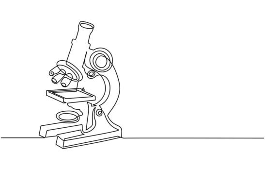 soltero uno línea dibujo de microscopio laboratorio vector
