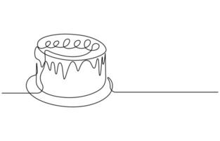 single continuous line drawing of birthday cake vector