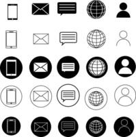 A set of icons that include a phone, email, and a globe vector