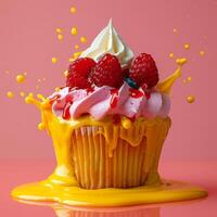 Photo of a cupcake with solid colors in background