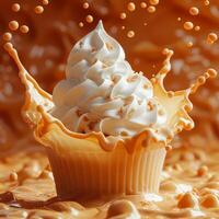 Photo of a cupcake with solid colors in background