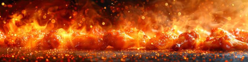 Panorama photo of a chicken wings