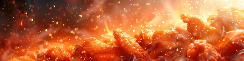 Panorama photo of a chicken wings