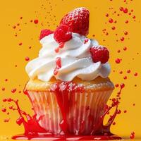 Photo of a cupcake with solid colors in background