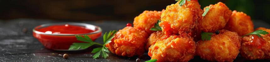 Panorama photo of a chicken wings