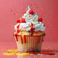 Photo of a cupcake with solid colors in background
