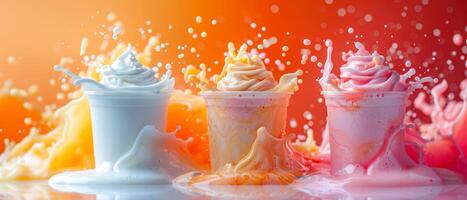Photo of a cup of ice cream with cream splash