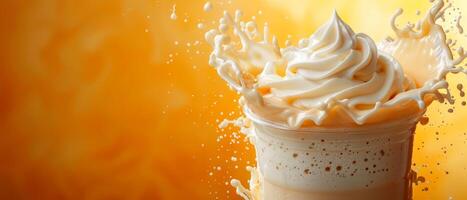 Photo of a cup of ice cream with cream splash